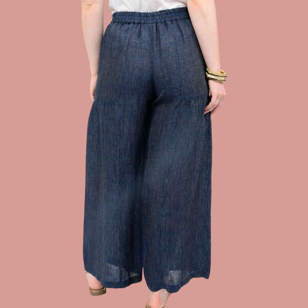 Navy Wide Leg Striped Pant
