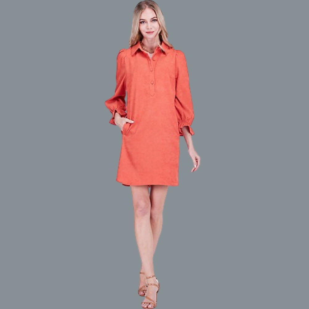 The Bora Orange Placket Collar Dress