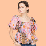 Bold Palms Cinched Waist Top