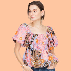 
            
                Load image into Gallery viewer, Bold Palms Cinched Waist Top
            
        
