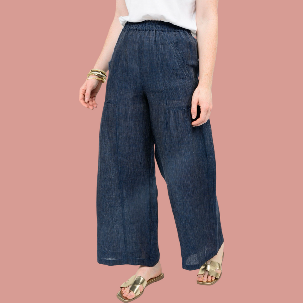 Navy Wide Leg Striped Pant