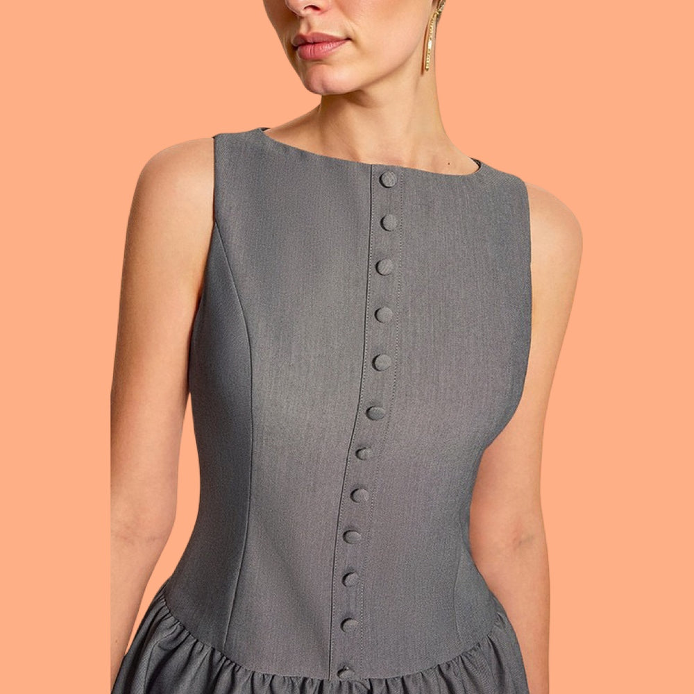 The Delilah Sleeveless Button Front Flared Dress