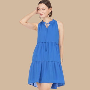 
            
                Load image into Gallery viewer, Blue Trim Tier Halter Dress
            
        