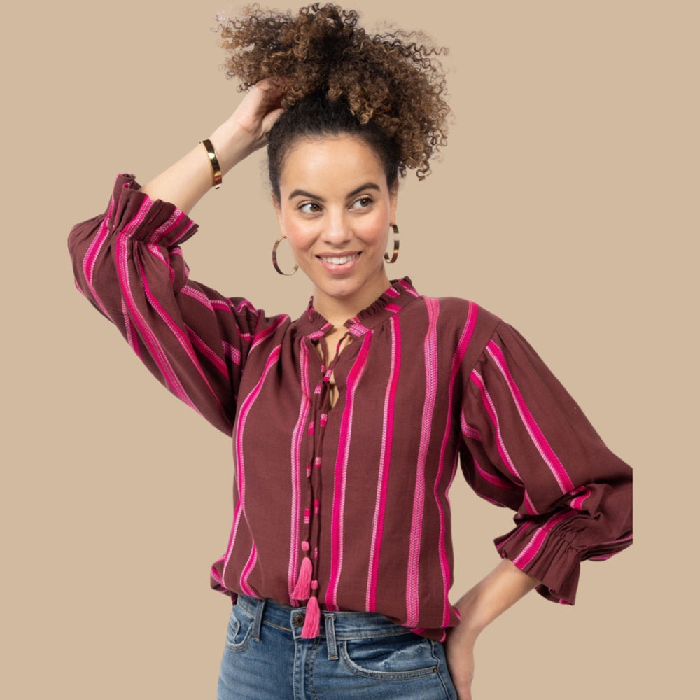 Balloon Sleeve Stripe Top