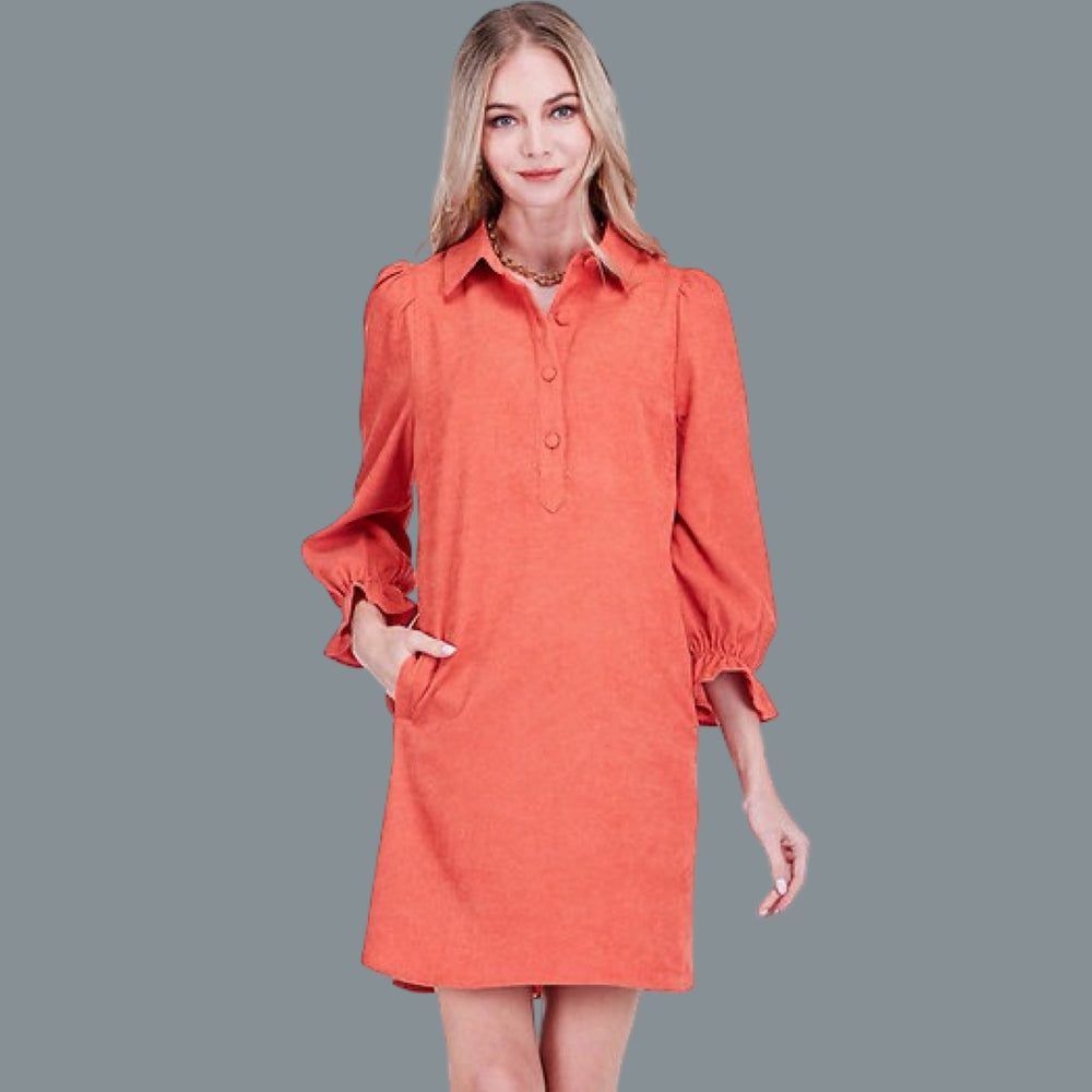 The Bora Orange Placket Collar Dress