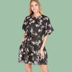 Midnight Floral Ruched Shoulder Dress