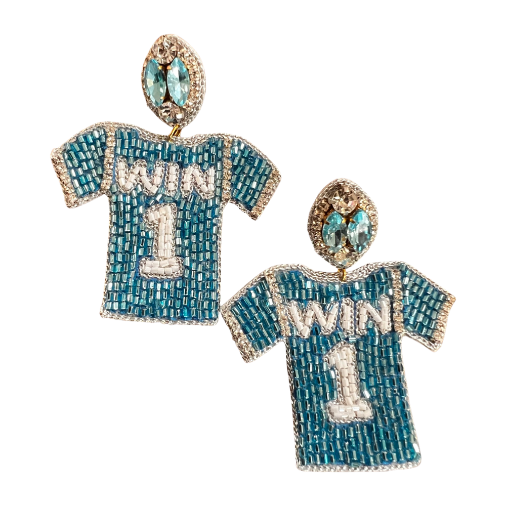 
            
                Load image into Gallery viewer, Baby Blue Win Jersey Earrings
            
        