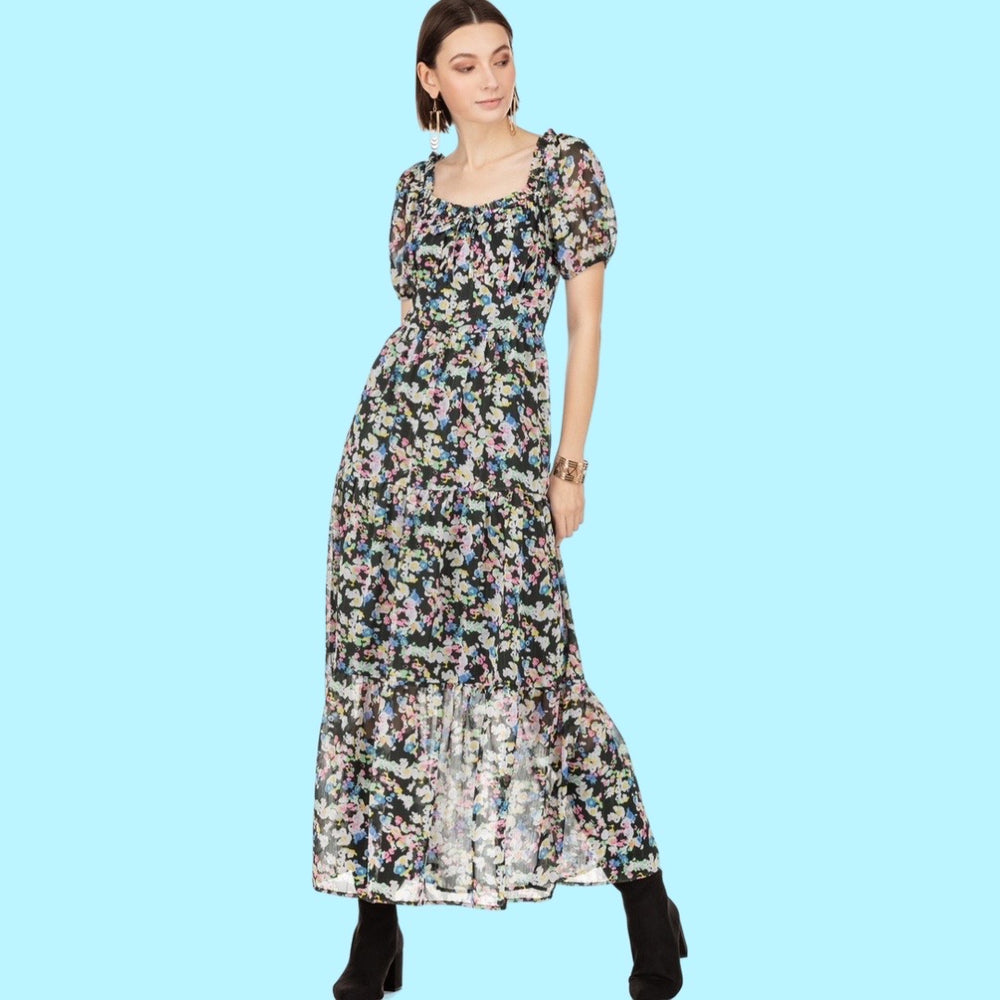
            
                Load image into Gallery viewer, Midnight Floral Bustier Maxi Dress
            
        