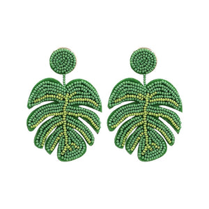 
            
                Load image into Gallery viewer, Bohemia Palm Leaf Seed Bead Dangle Earrings
            
        