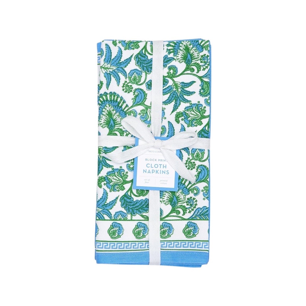 Hampton Set of 4 Floral Block Print Cloth Napkins