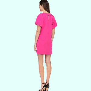 Fuchsia V-Neck Puff Sleeve Dress
