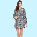 Black and White Leopard Flared Hem Dress