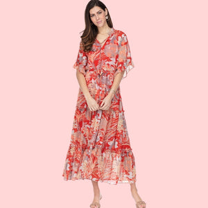
            
                Load image into Gallery viewer, Red Wheat Cinched Waist Maxi Dress
            
        