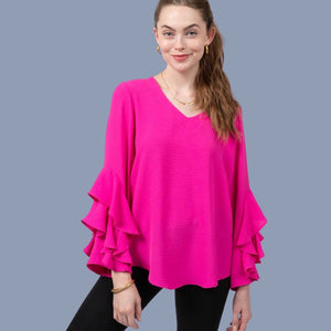 
            
                Load image into Gallery viewer, Ruffled Sleeve V-Neck Top
            
        