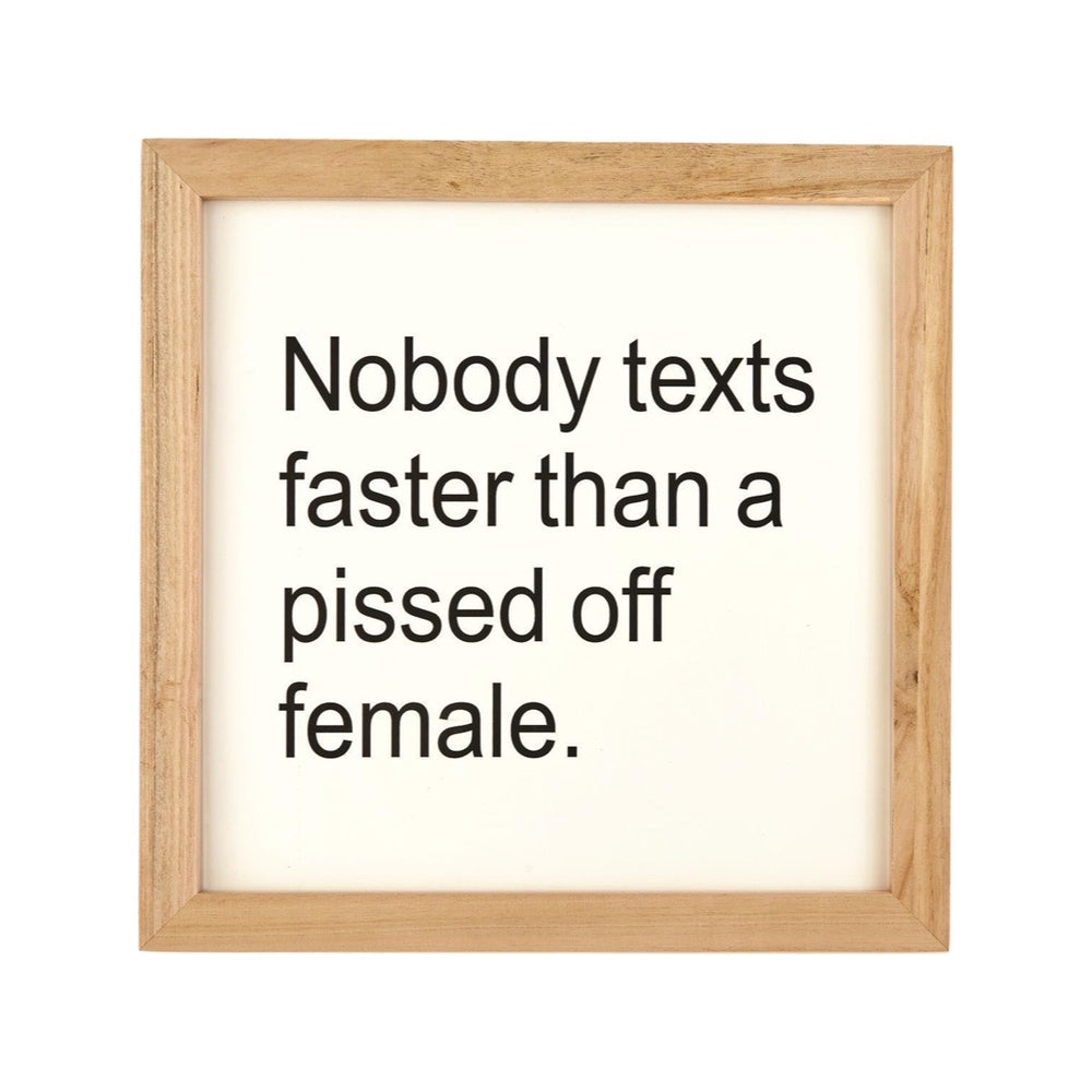 "Nobody Texts Faster Than A Pissed Off Female" Wood Framed Wall Art