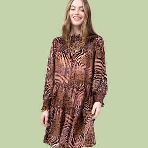Brown Leopard Burn Out Tiered Dress