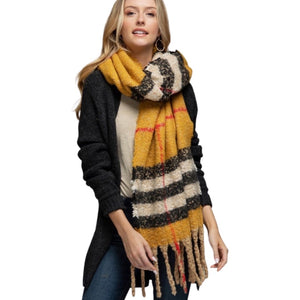 Mustard Plaid Boucle Oblong Scarf