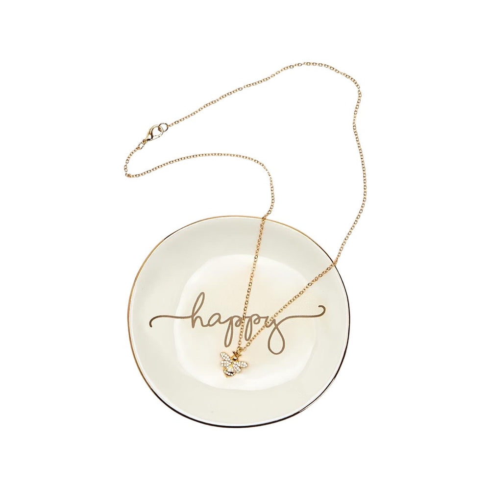 
            
                Load image into Gallery viewer, Bee Happy Ceramic Dish and Bee Charm Necklace Set
            
        