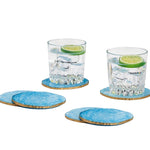 Blue Ice Set of 6 Resin Coasters with Gold Painted Edge in Gift Box