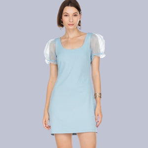 
            
                Load image into Gallery viewer, Blue Organza Puffy Sleeve Dress
            
        