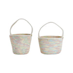 Hand-Crafted Rainbow Stitching Basket with Handle