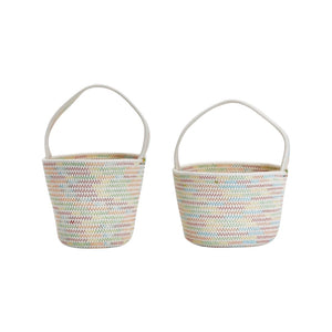 
            
                Load image into Gallery viewer, Hand-Crafted Rainbow Stitching Basket with Handle
            
        