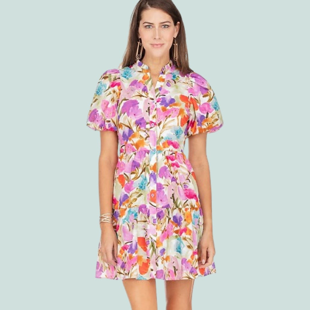 
            
                Load image into Gallery viewer, Watercolor Garden Button Front Dress
            
        