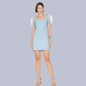 
            
                Load image into Gallery viewer, Blue Organza Puffy Sleeve Dress
            
        
