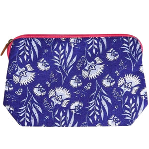 Bella Fleur Floral Travel Pouch with Genuine Leather Zipper Pull