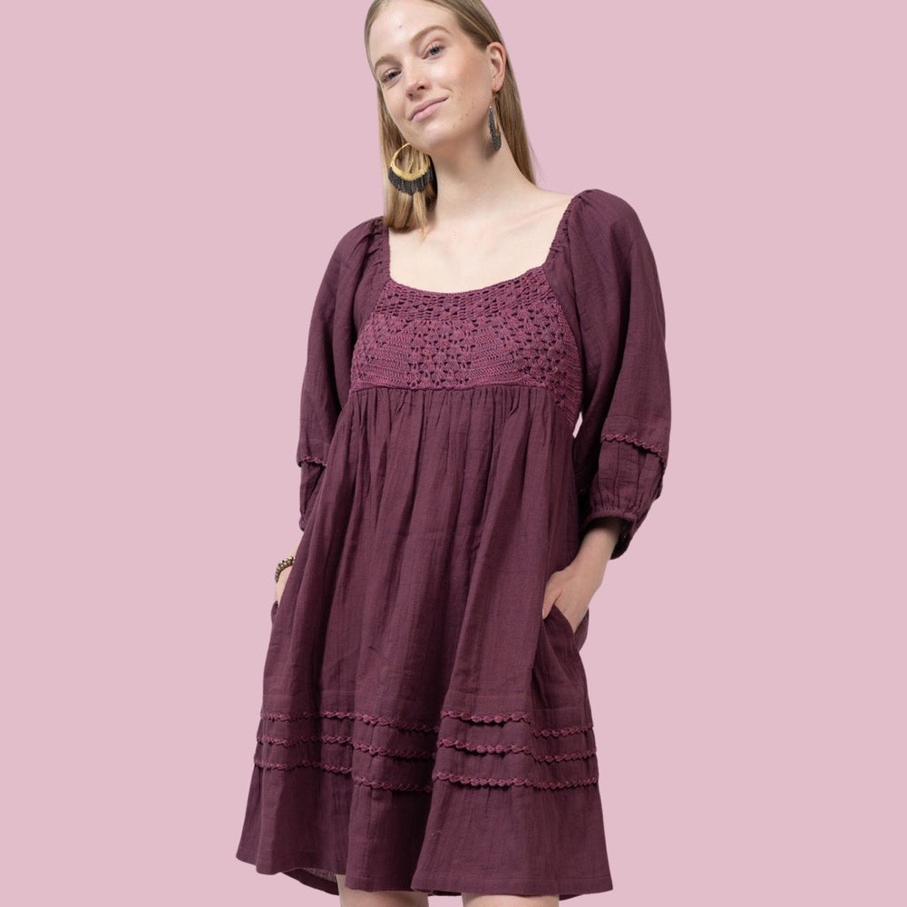 Plum Crochet Front Dress