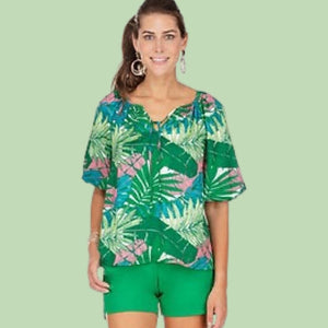 
            
                Load image into Gallery viewer, Green Palm Puff Sleeve Peasant Top
            
        