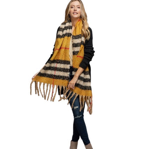 Mustard Plaid Boucle Oblong Scarf