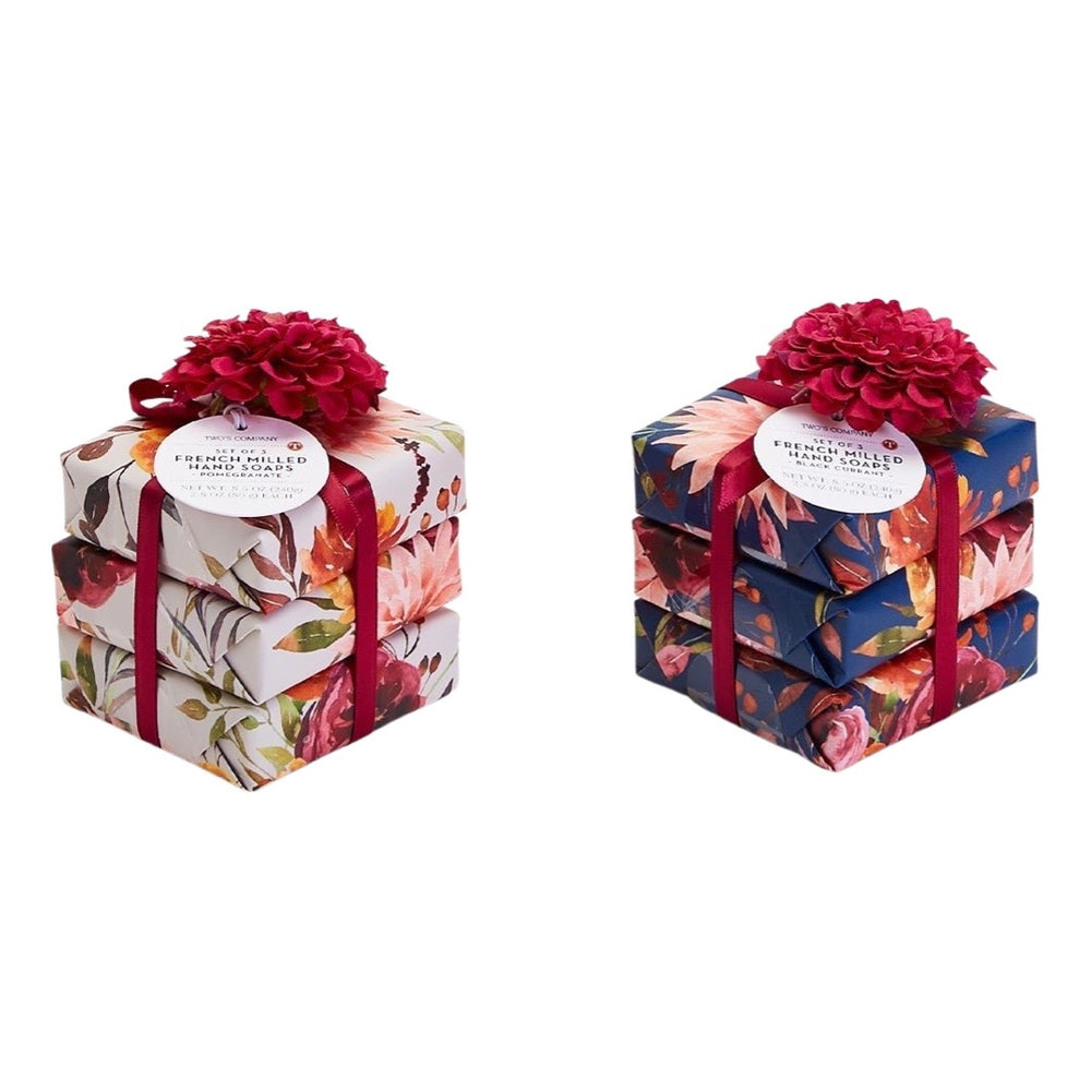 
            
                Load image into Gallery viewer, Blooms and Berries Set of 3 French Milled Hand Soaps with Flower Ribbon
            
        