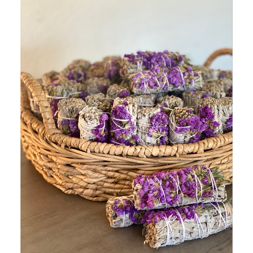 White Sage Smudge Sticks with Purple Flowers